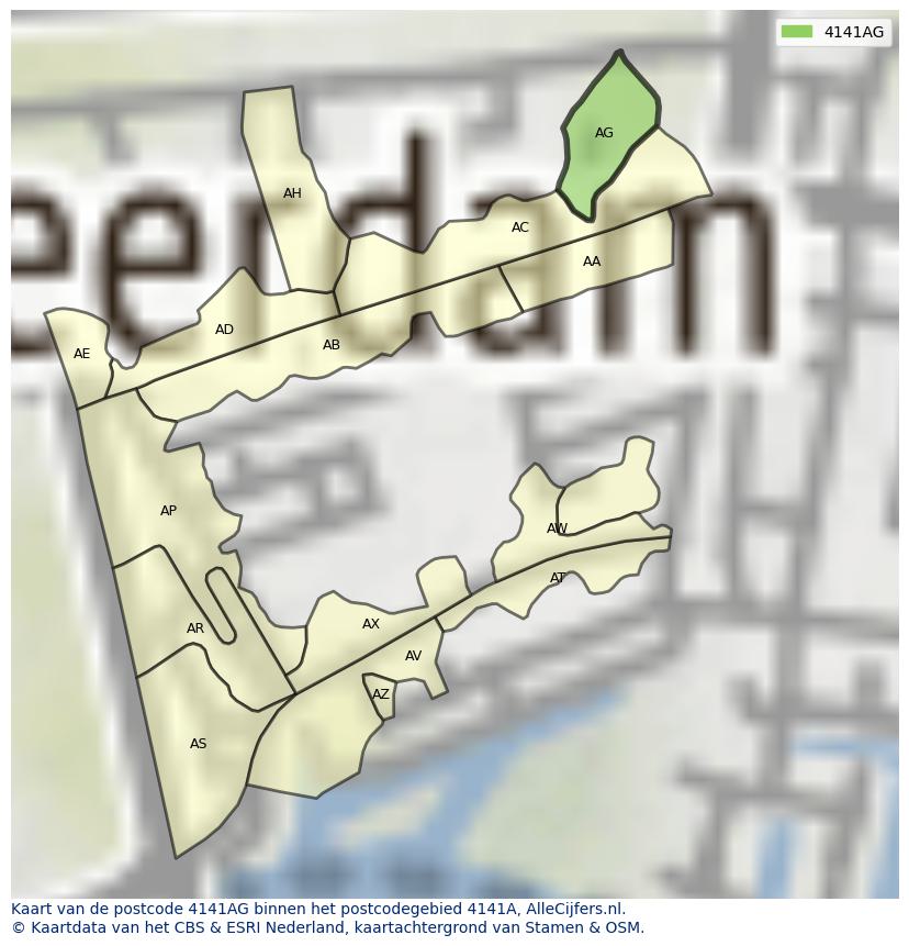 Afbeelding van het postcodegebied 4141 AG op de kaart.