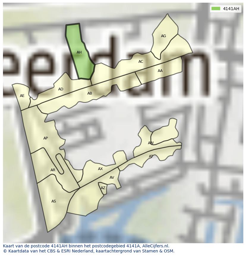Afbeelding van het postcodegebied 4141 AH op de kaart.