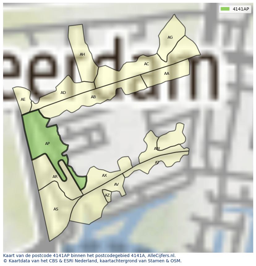 Afbeelding van het postcodegebied 4141 AP op de kaart.