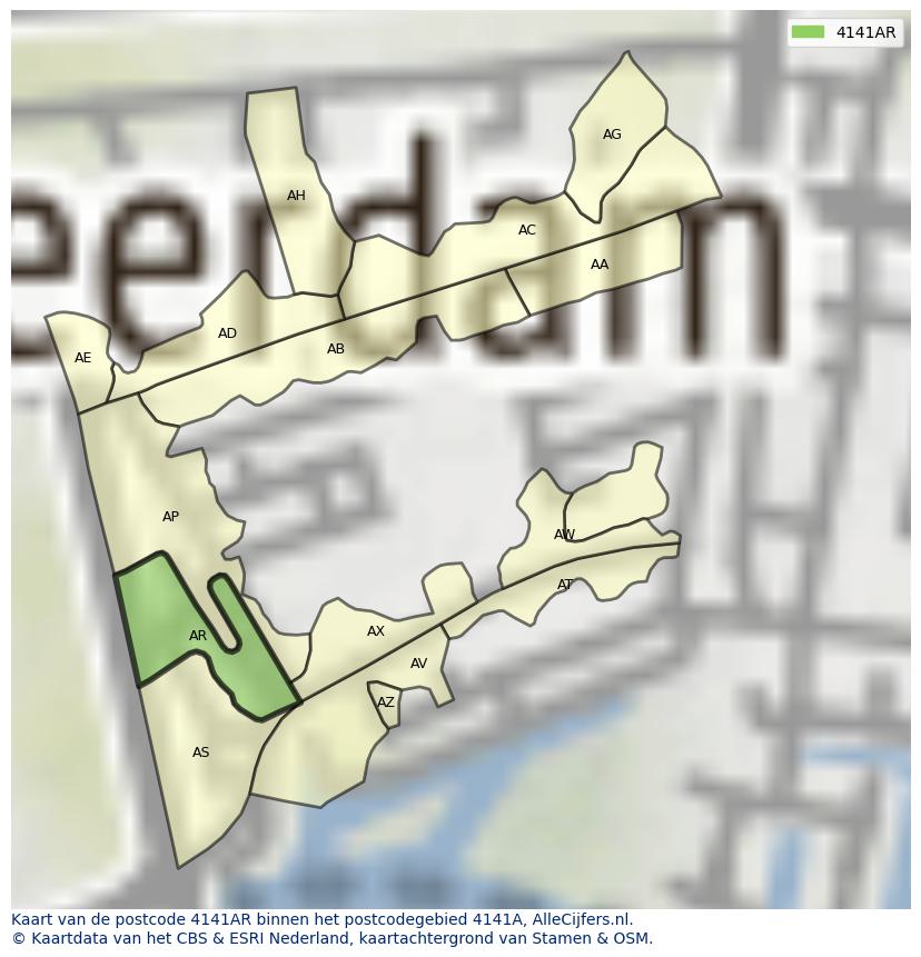 Afbeelding van het postcodegebied 4141 AR op de kaart.