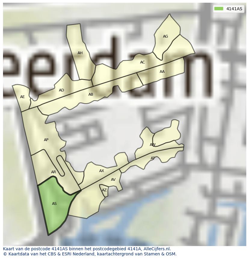 Afbeelding van het postcodegebied 4141 AS op de kaart.