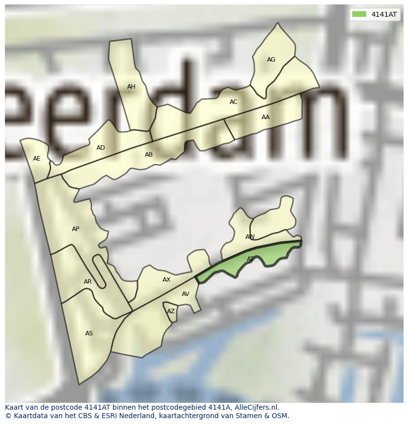 Afbeelding van het postcodegebied 4141 AT op de kaart.