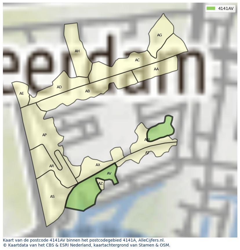 Afbeelding van het postcodegebied 4141 AV op de kaart.