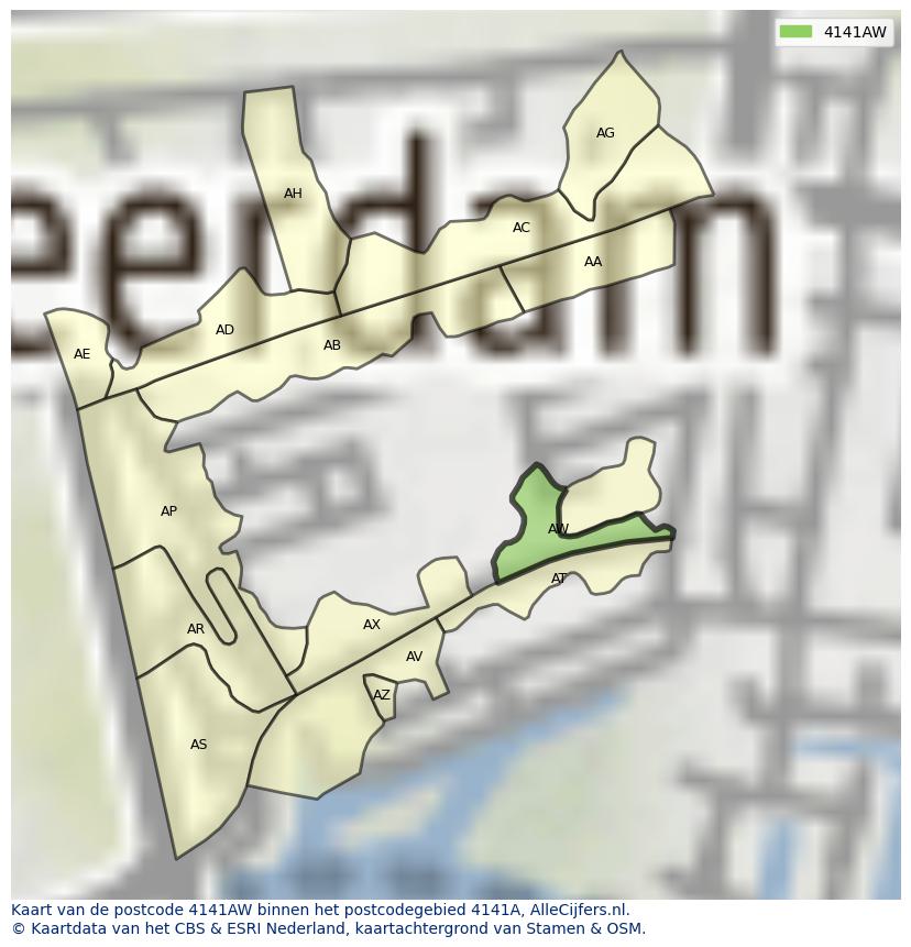 Afbeelding van het postcodegebied 4141 AW op de kaart.