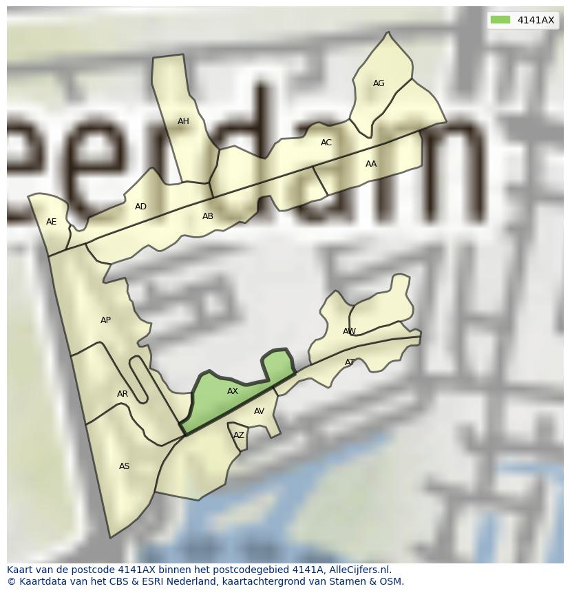 Afbeelding van het postcodegebied 4141 AX op de kaart.