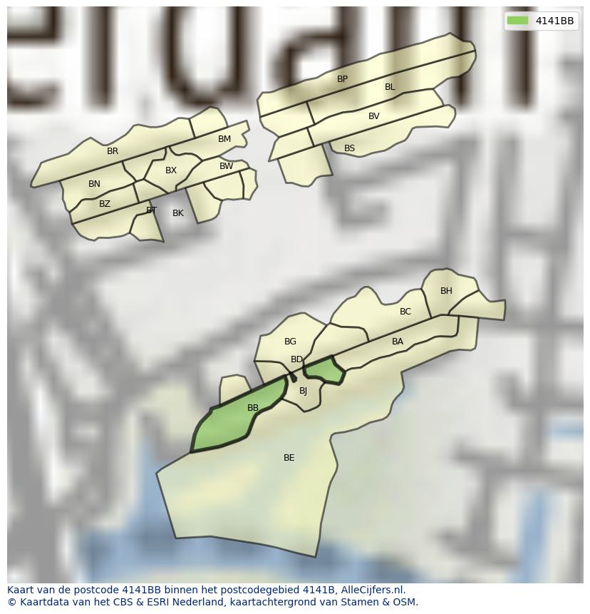 Afbeelding van het postcodegebied 4141 BB op de kaart.