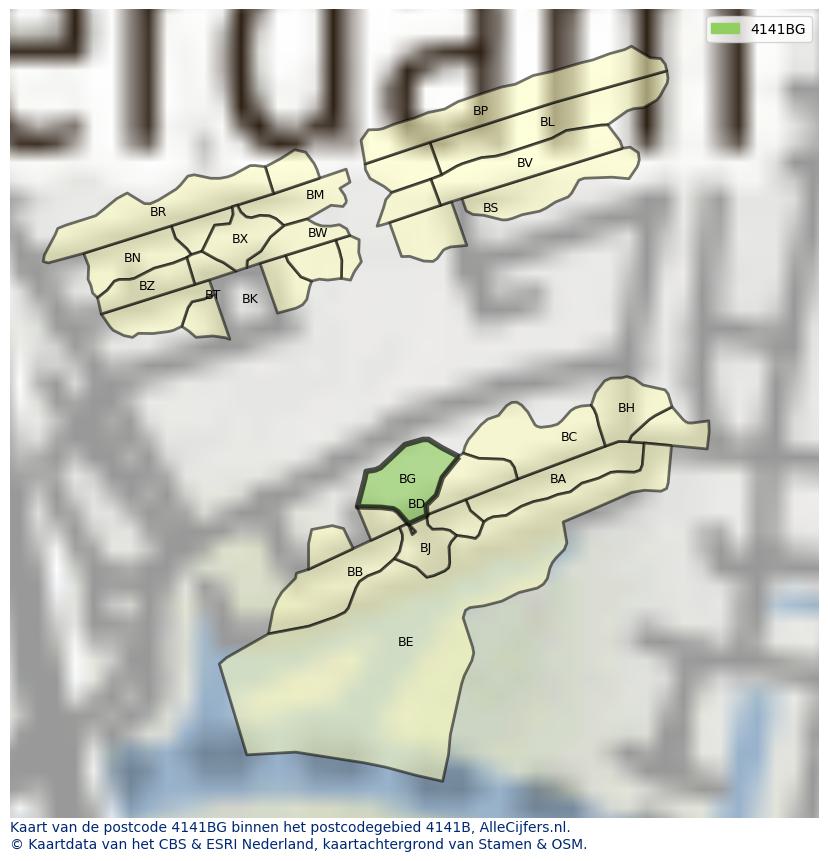 Afbeelding van het postcodegebied 4141 BG op de kaart.