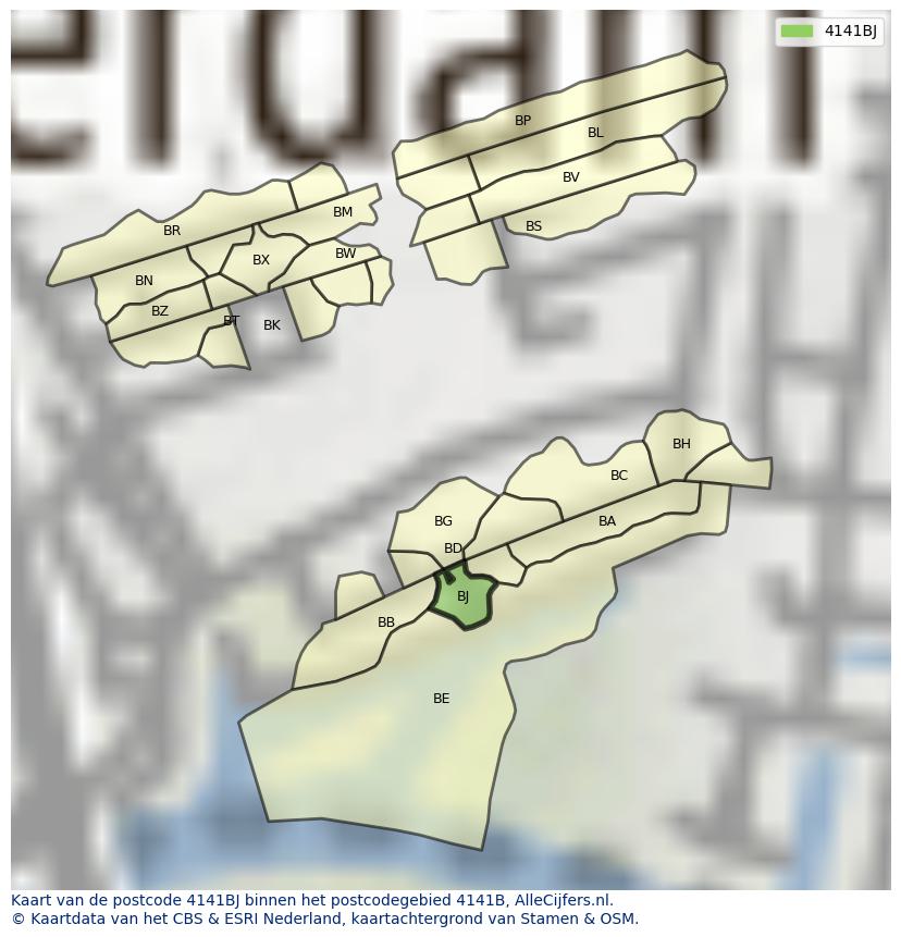Afbeelding van het postcodegebied 4141 BJ op de kaart.