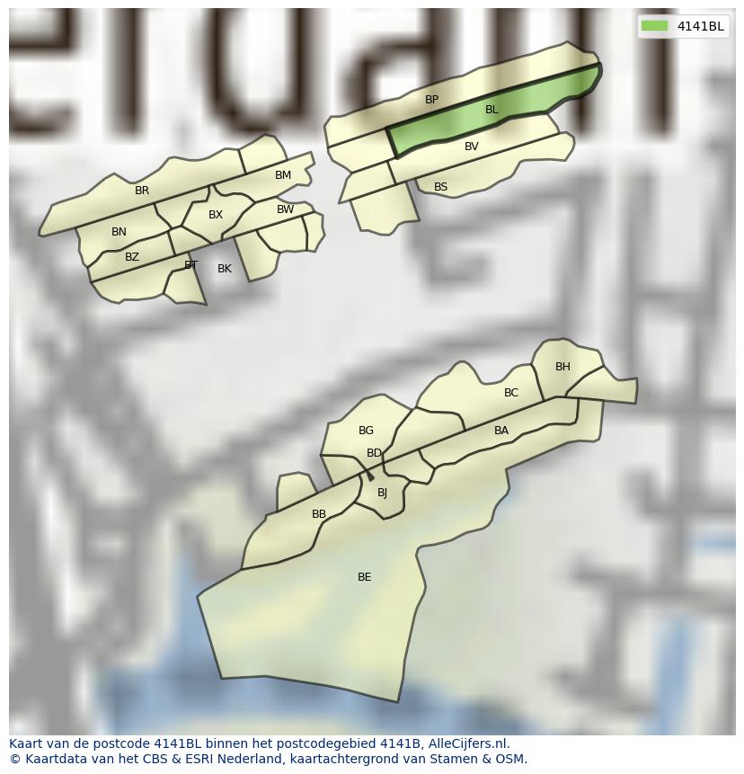 Afbeelding van het postcodegebied 4141 BL op de kaart.