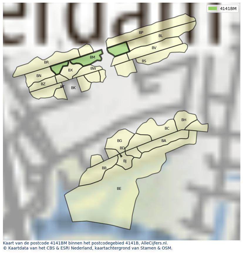 Afbeelding van het postcodegebied 4141 BM op de kaart.