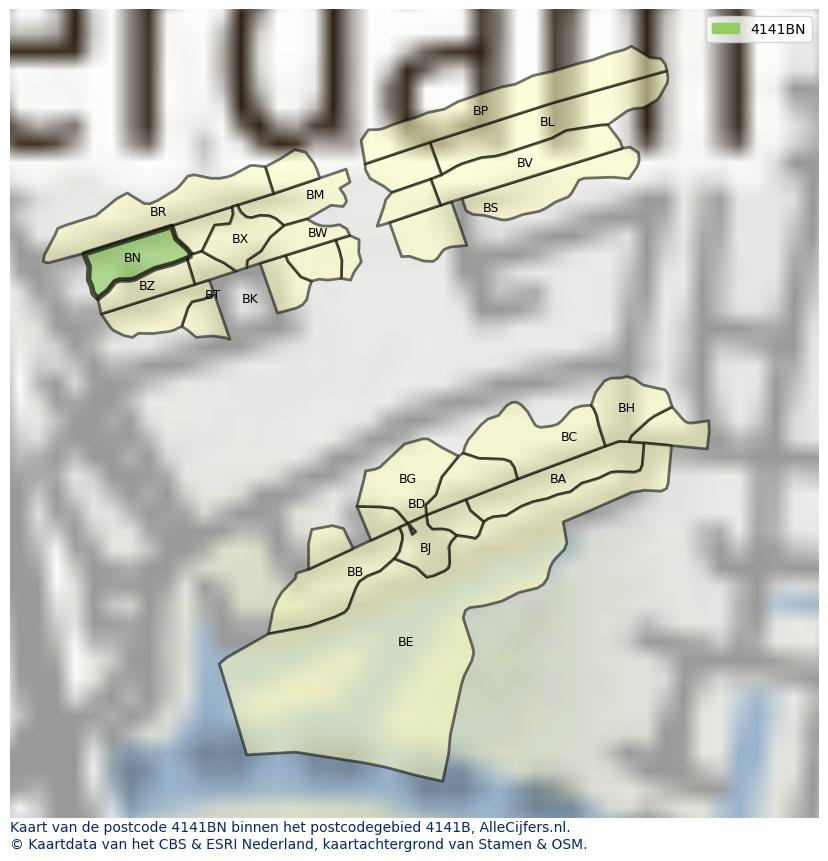Afbeelding van het postcodegebied 4141 BN op de kaart.