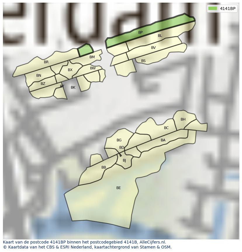 Afbeelding van het postcodegebied 4141 BP op de kaart.