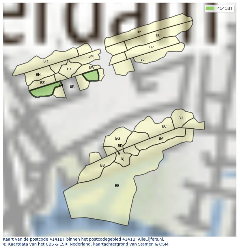 Afbeelding van het postcodegebied 4141 BT op de kaart.