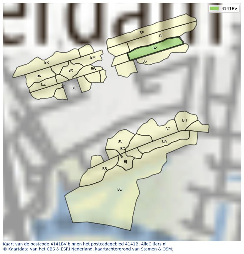 Afbeelding van het postcodegebied 4141 BV op de kaart.