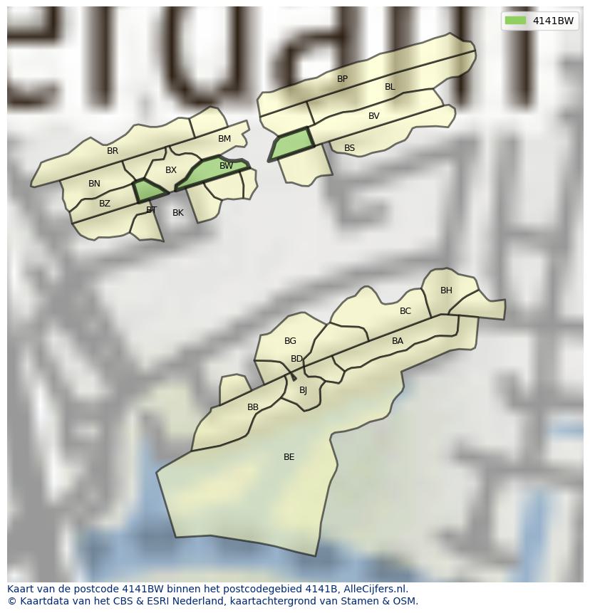 Afbeelding van het postcodegebied 4141 BW op de kaart.