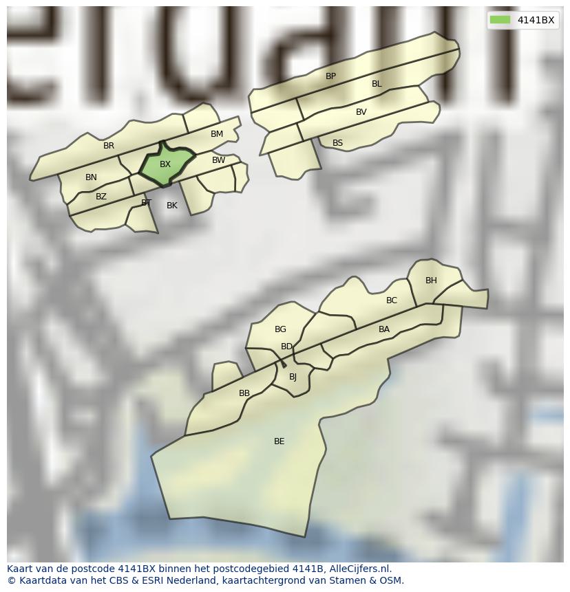 Afbeelding van het postcodegebied 4141 BX op de kaart.