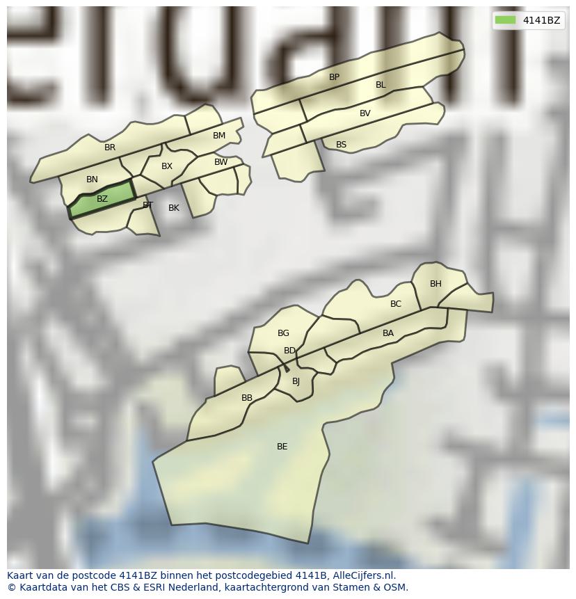 Afbeelding van het postcodegebied 4141 BZ op de kaart.