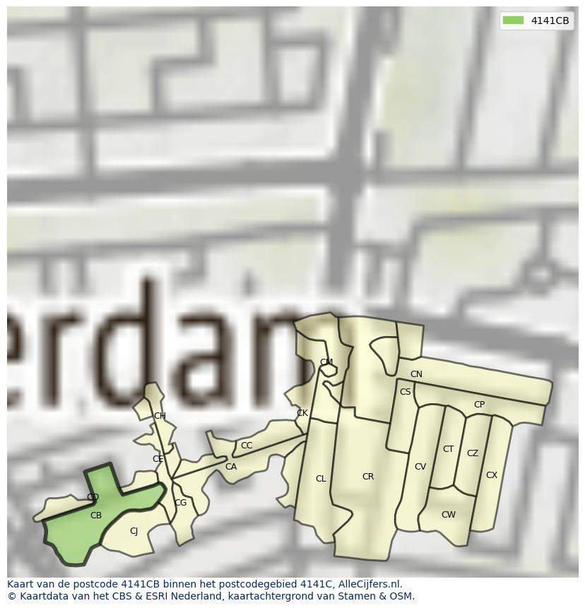 Afbeelding van het postcodegebied 4141 CB op de kaart.