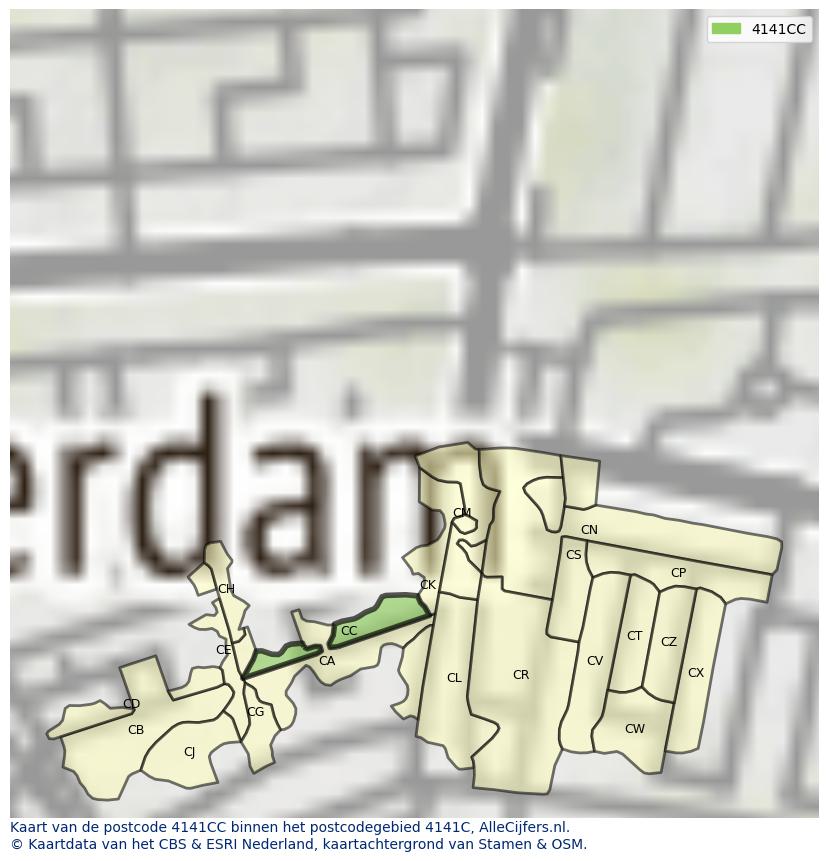 Afbeelding van het postcodegebied 4141 CC op de kaart.