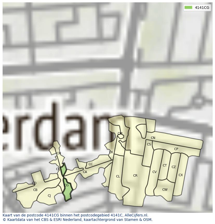 Afbeelding van het postcodegebied 4141 CG op de kaart.