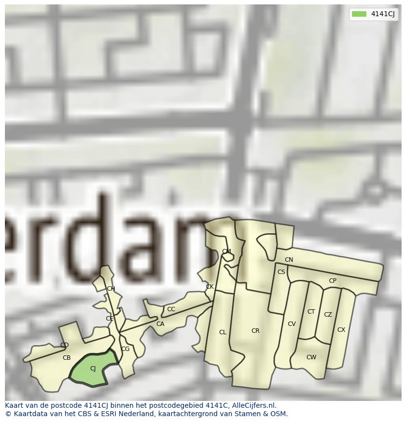 Afbeelding van het postcodegebied 4141 CJ op de kaart.