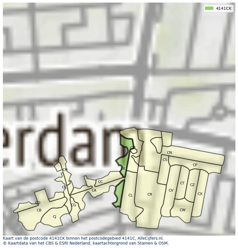 Afbeelding van het postcodegebied 4141 CK op de kaart.