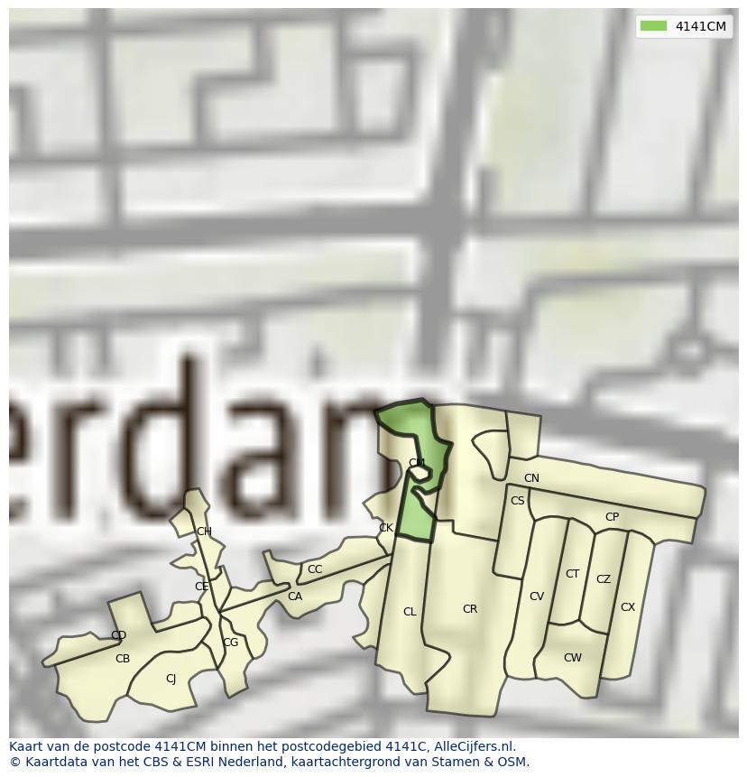 Afbeelding van het postcodegebied 4141 CM op de kaart.