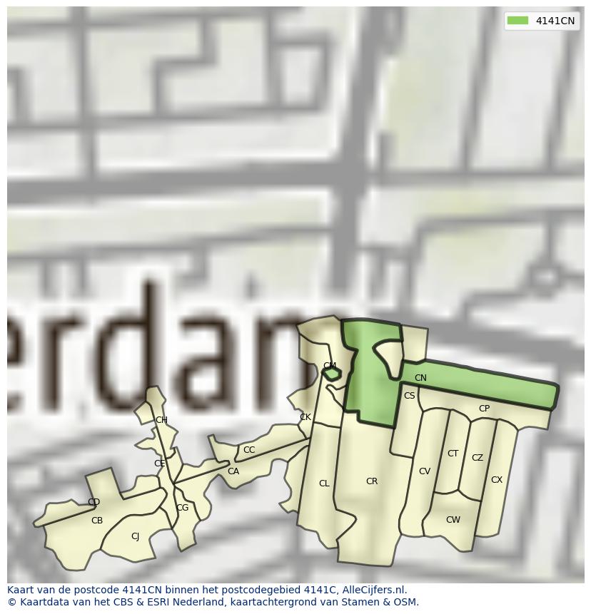 Afbeelding van het postcodegebied 4141 CN op de kaart.