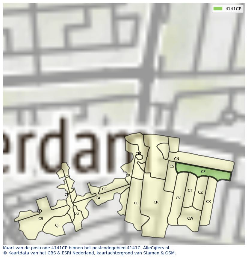 Afbeelding van het postcodegebied 4141 CP op de kaart.