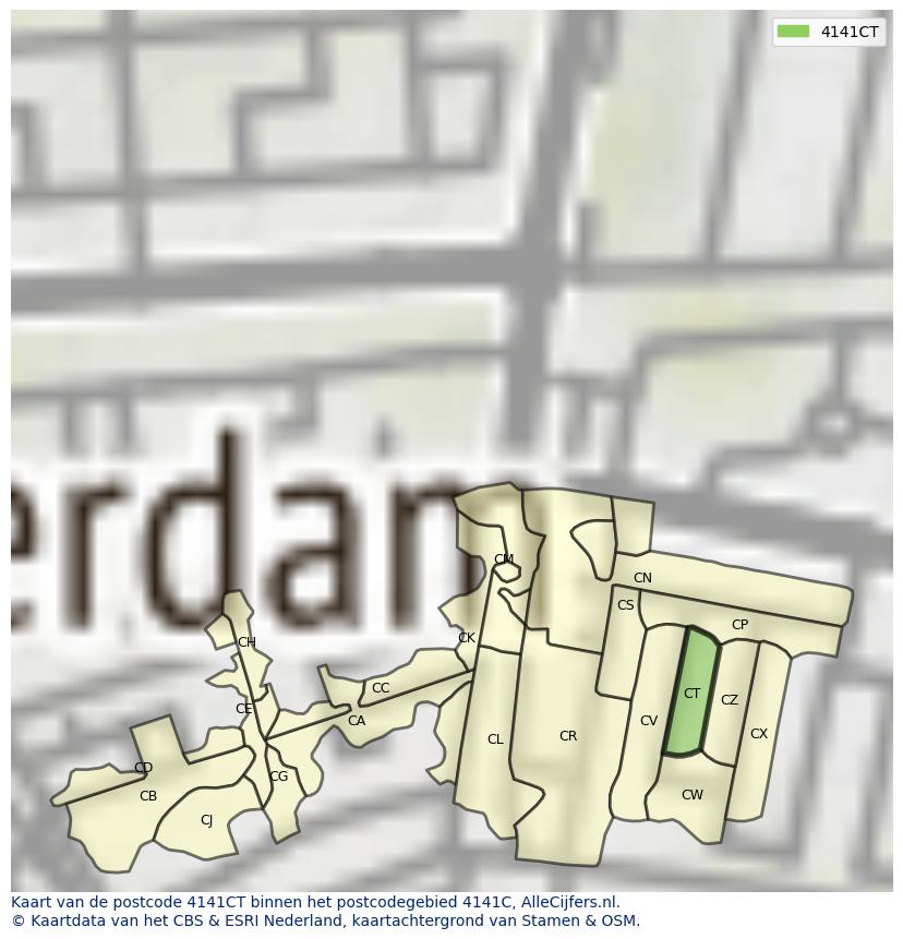 Afbeelding van het postcodegebied 4141 CT op de kaart.