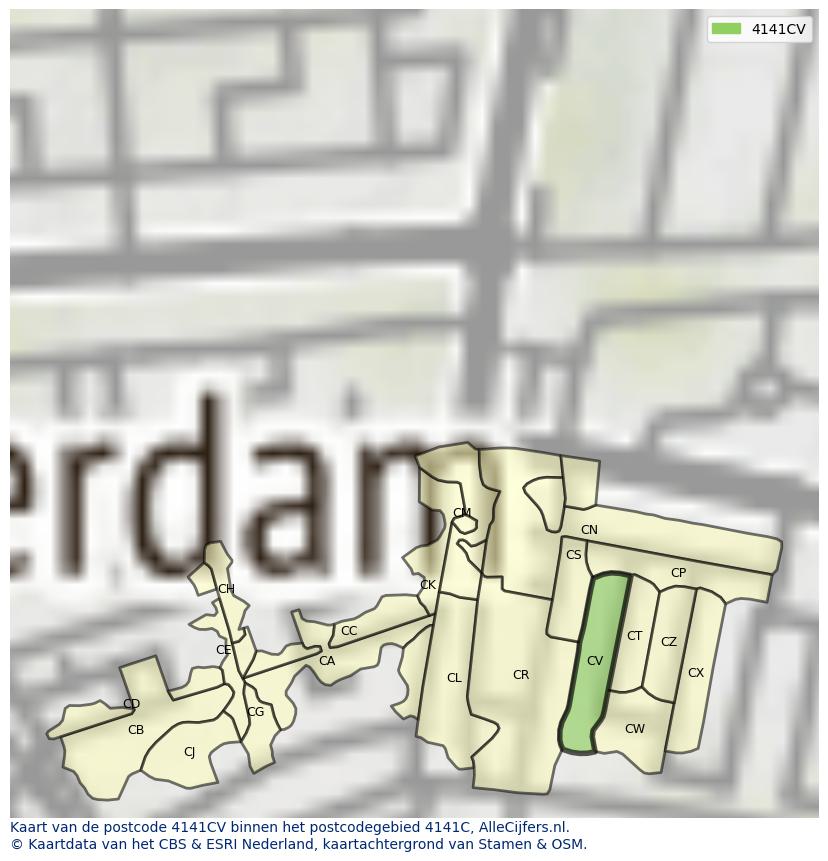 Afbeelding van het postcodegebied 4141 CV op de kaart.