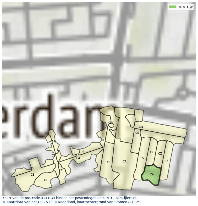 Afbeelding van het postcodegebied 4141 CW op de kaart.