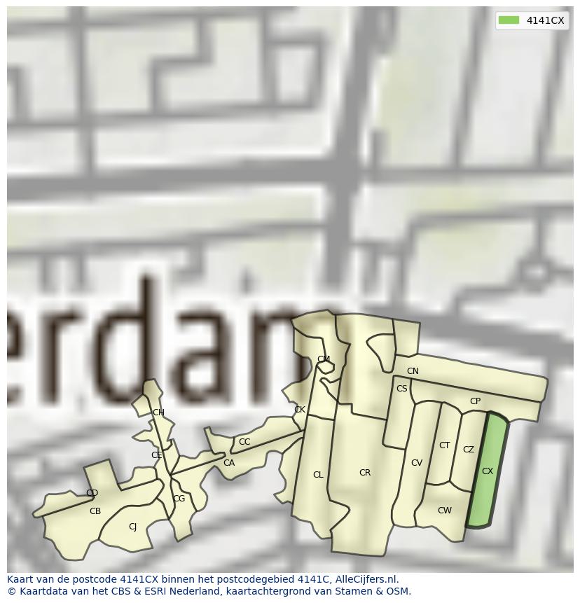 Afbeelding van het postcodegebied 4141 CX op de kaart.