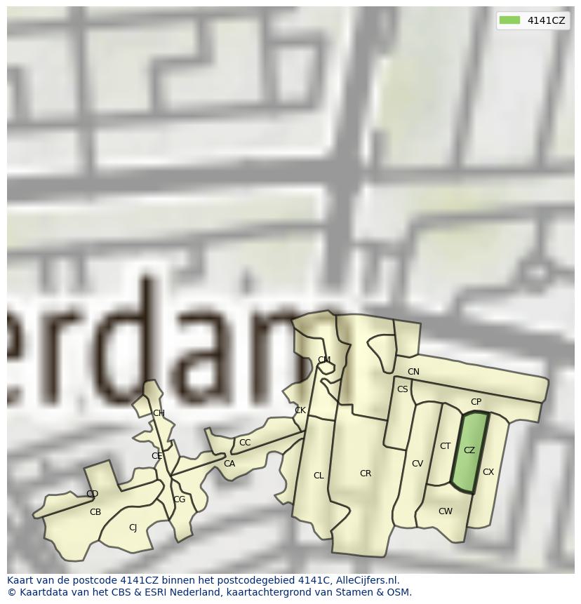Afbeelding van het postcodegebied 4141 CZ op de kaart.
