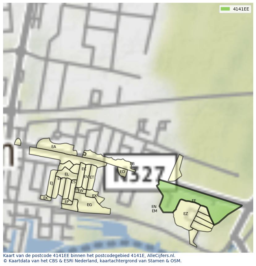 Afbeelding van het postcodegebied 4141 EE op de kaart.