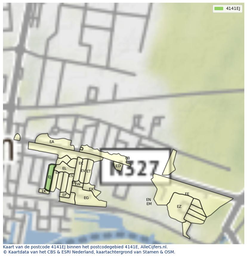 Afbeelding van het postcodegebied 4141 EJ op de kaart.