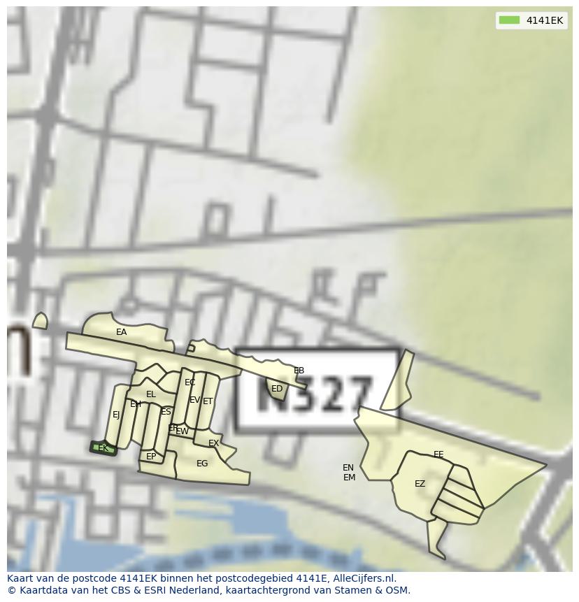 Afbeelding van het postcodegebied 4141 EK op de kaart.