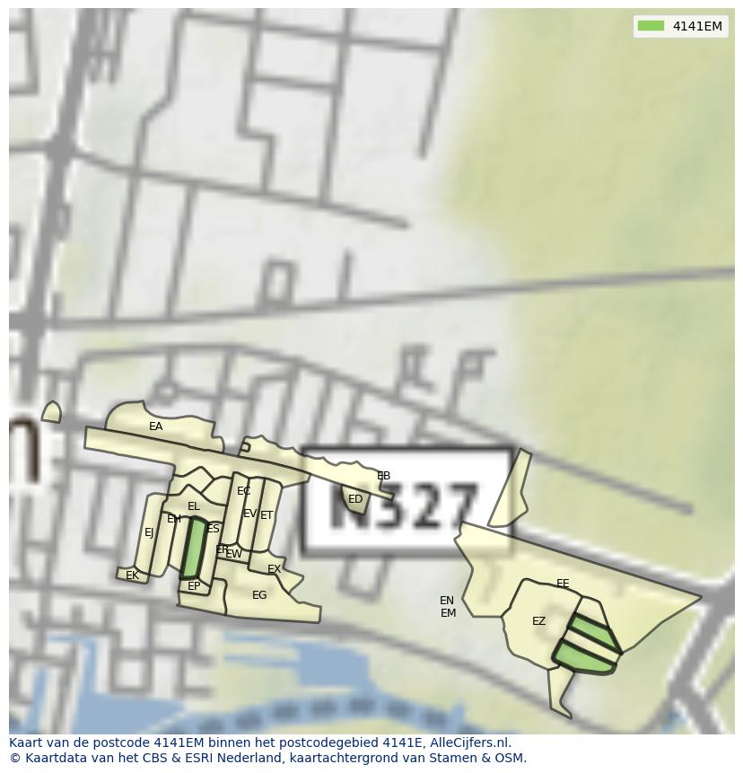 Afbeelding van het postcodegebied 4141 EM op de kaart.