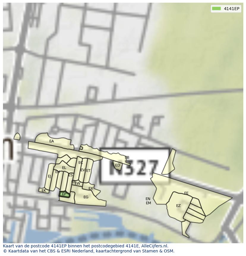 Afbeelding van het postcodegebied 4141 EP op de kaart.