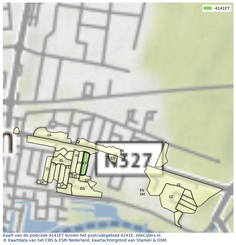 Afbeelding van het postcodegebied 4141 ET op de kaart.