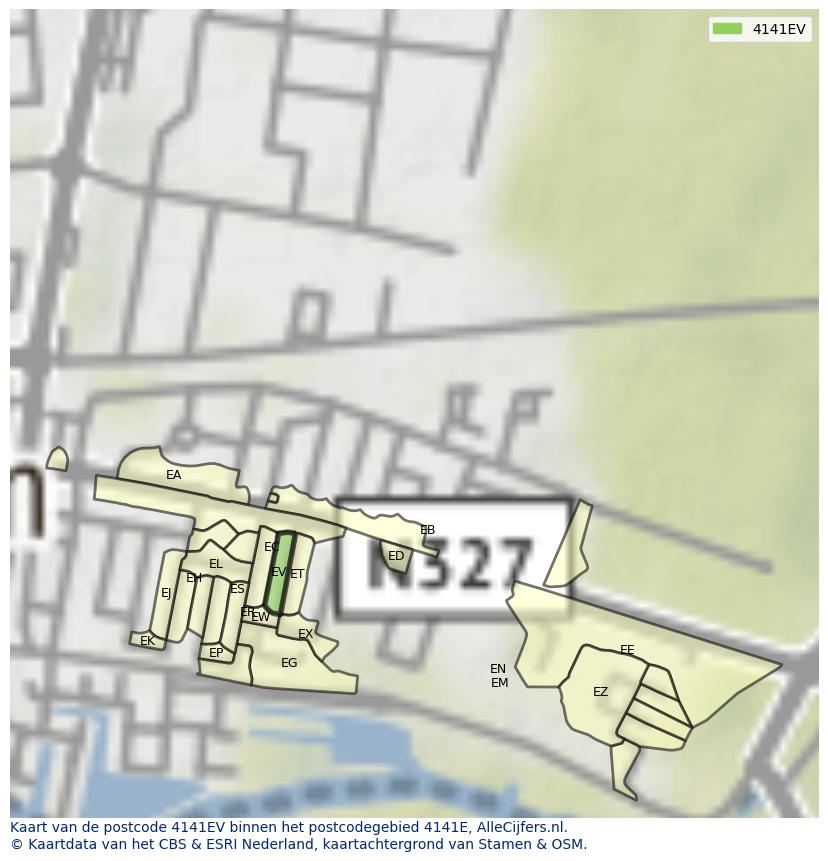 Afbeelding van het postcodegebied 4141 EV op de kaart.
