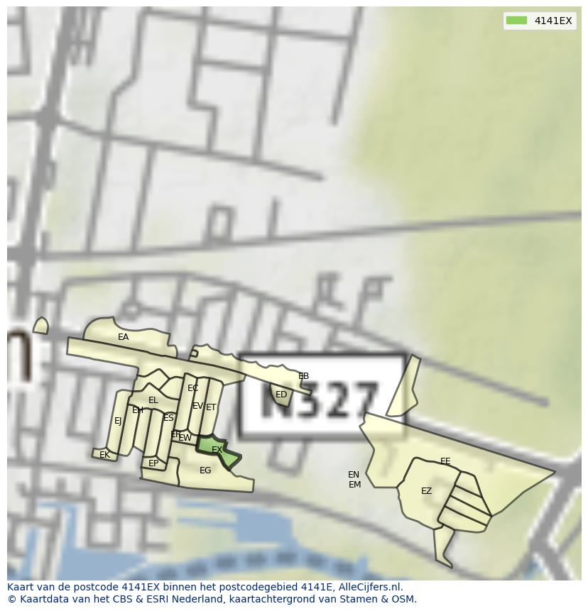 Afbeelding van het postcodegebied 4141 EX op de kaart.