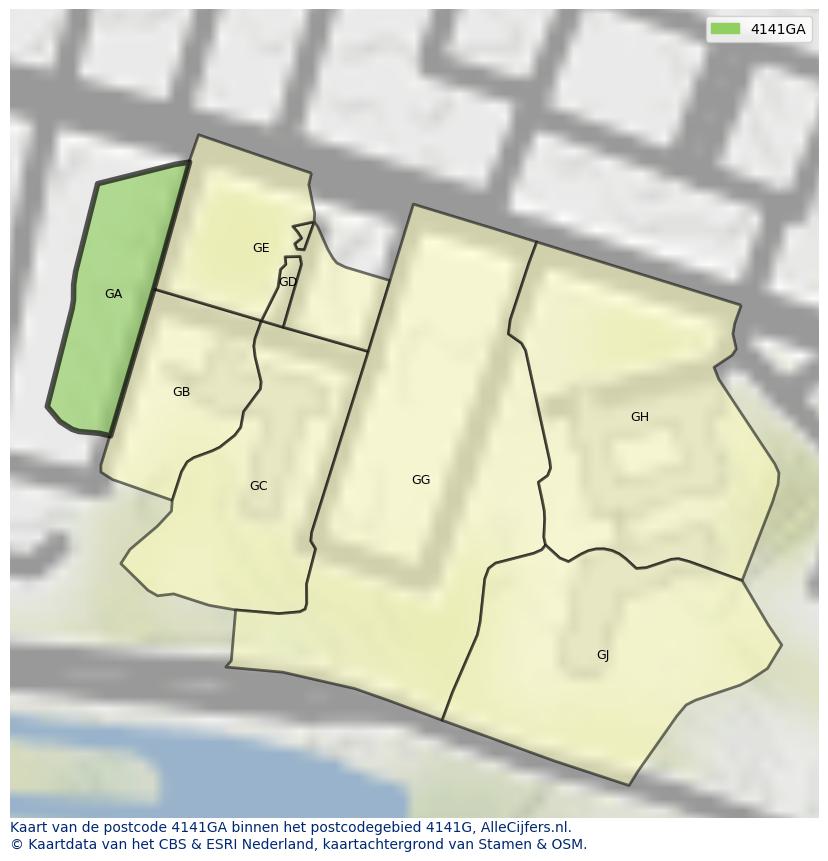 Afbeelding van het postcodegebied 4141 GA op de kaart.