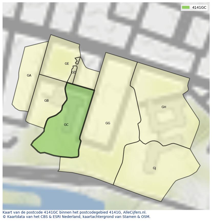 Afbeelding van het postcodegebied 4141 GC op de kaart.