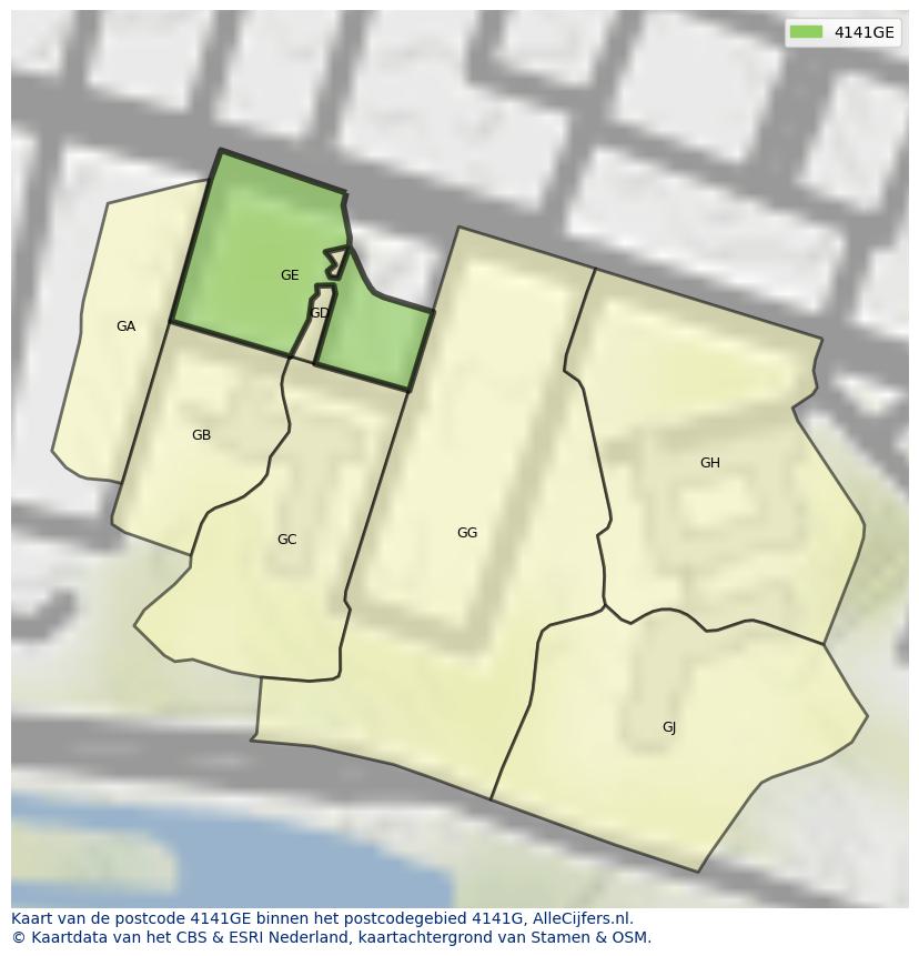 Afbeelding van het postcodegebied 4141 GE op de kaart.