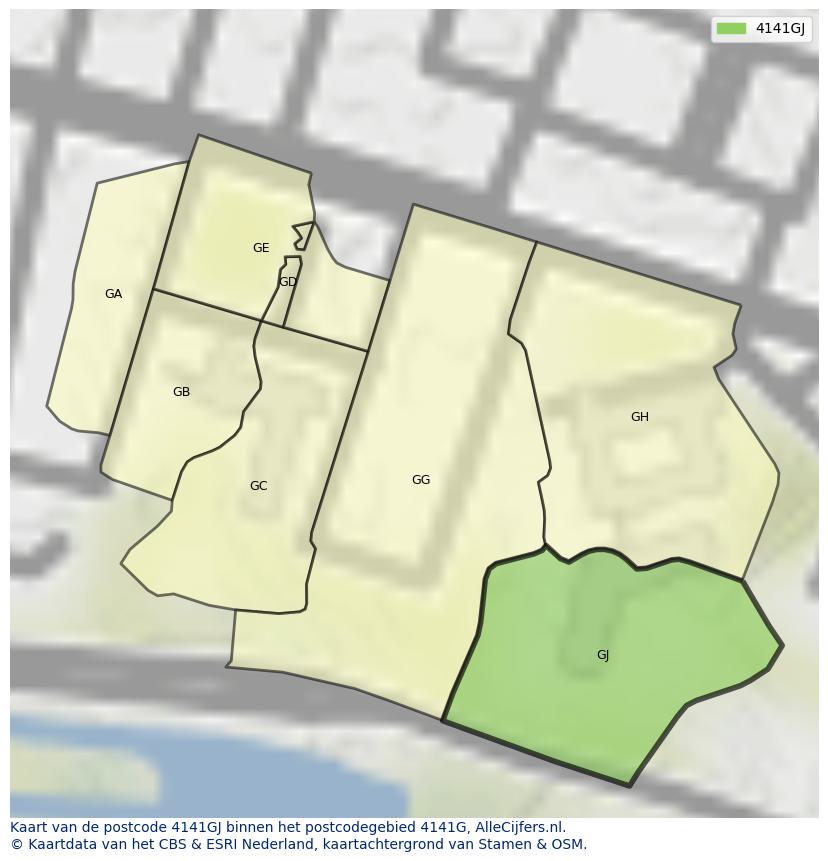 Afbeelding van het postcodegebied 4141 GJ op de kaart.