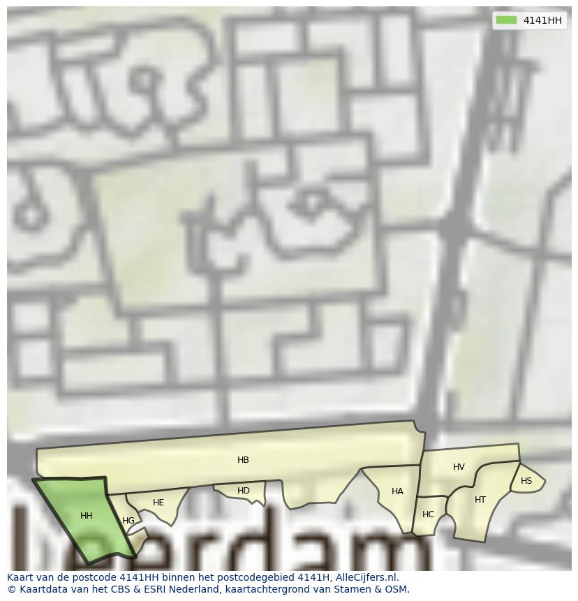 Afbeelding van het postcodegebied 4141 HH op de kaart.