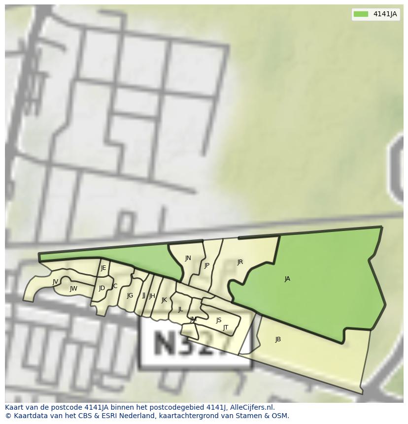 Afbeelding van het postcodegebied 4141 JA op de kaart.