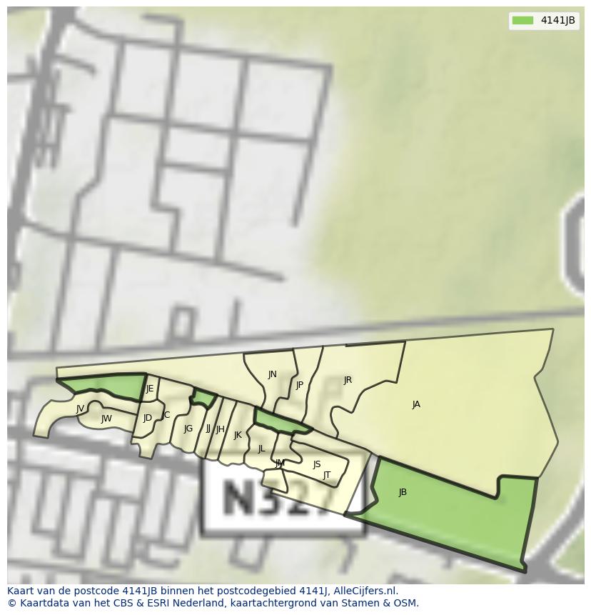 Afbeelding van het postcodegebied 4141 JB op de kaart.