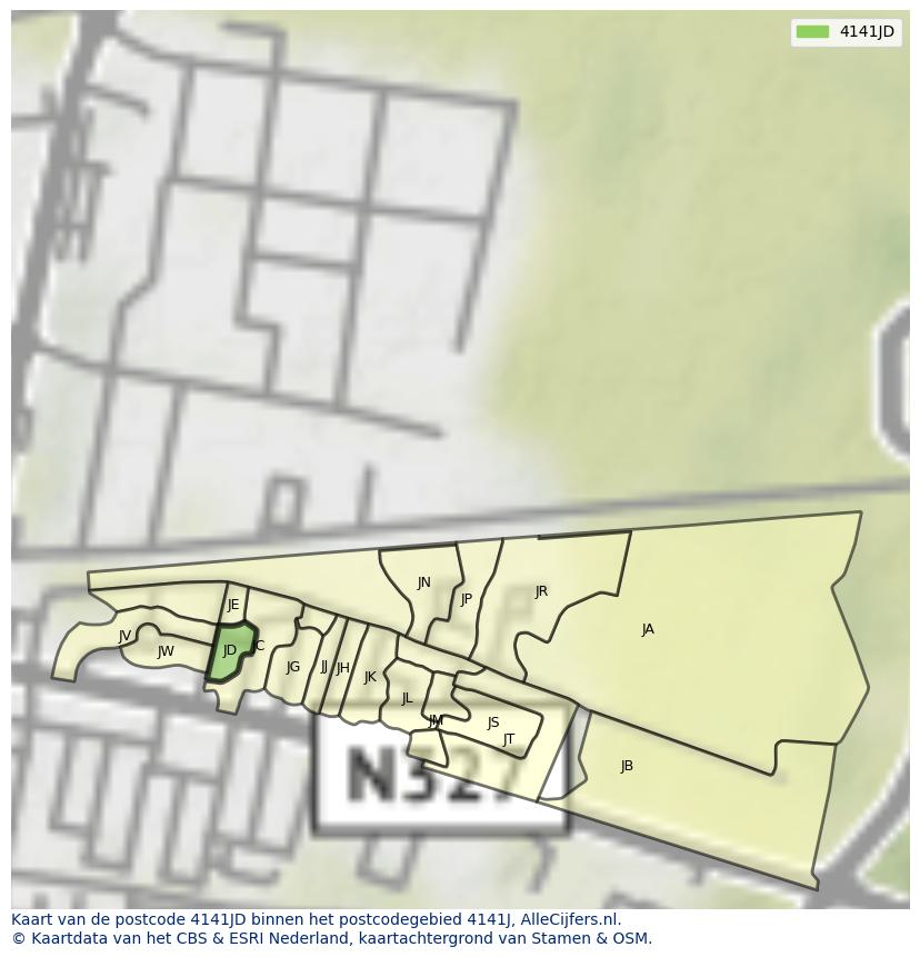 Afbeelding van het postcodegebied 4141 JD op de kaart.